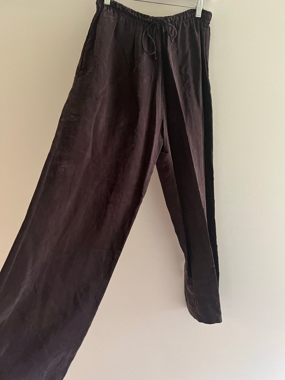 Dorin Frankfurt 100% Rayon Purple Taupe Wide Leg Pants Lightweight Size Small JL
